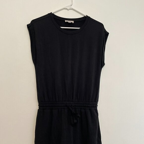 ANN TAYLOR LOFT Outlet Solid Black Cuffed Short Sleeve Drawstring Waist Dress XS - Picture 5 of 14